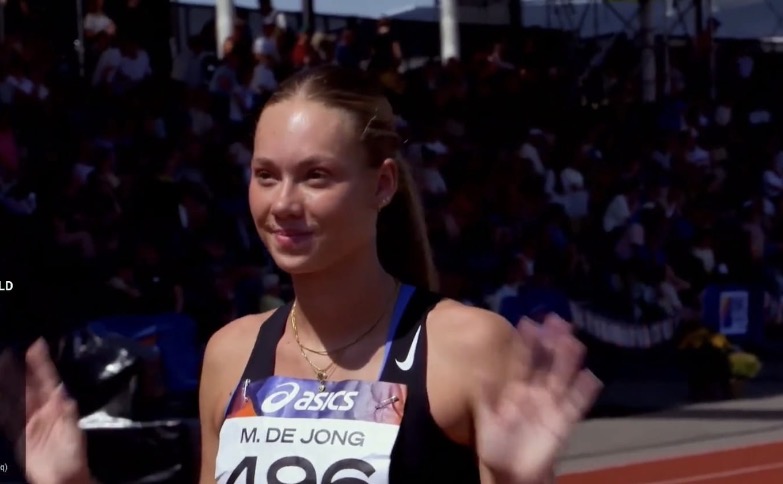 Maud de Jong na haar serie op het NK Atletiek